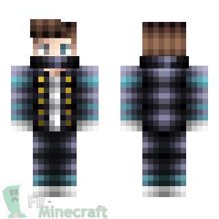 Aperçu de la skin Minecraft Garçon brun veste noire et bleu