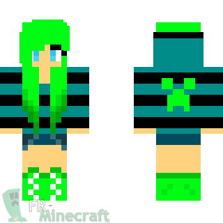 Aperçu de la skin Minecraft Fille avec les cheveux verts et sweet tête de creeper
