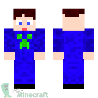 Aperçu de la skin Minecraft Garçon T-Shirt bleu avec tête de Creeper