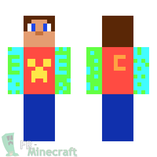 Aperçu de la skin Minecraft Garçon T-Shirt Creeper multicolore