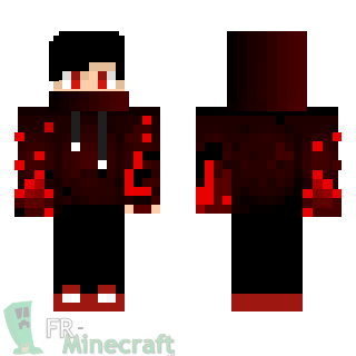 Aperçu de la skin Minecraft Garçon en rouge et bras de lave