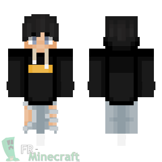 Aperçu de la skin Minecraft Garçon en noir et pantalon troué blanc