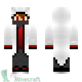 Aperçu de la skin Minecraft Garçon en blanc et rouge et capuche