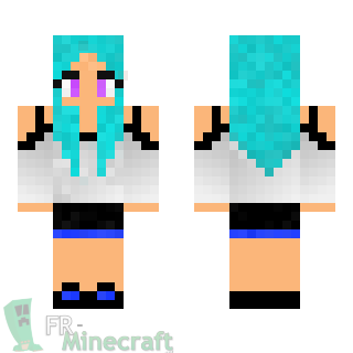 Aperçu de la skin Minecraft Fille cheveux bleu