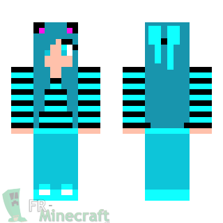 Aperçu de la skin Minecraft Fille en bleu et casques