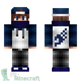 Aperçu de la skin Minecraft Garçon en blanc et bleu, casquette et bandeau