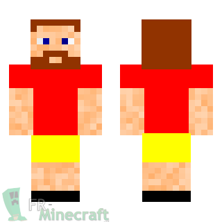 Aperçu de la skin Minecraft Homme barbu et T-shirt rouge
