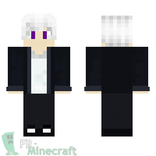 Aperçu de la skin Minecraft Garçon cheveux blancs / veste à capuche noire