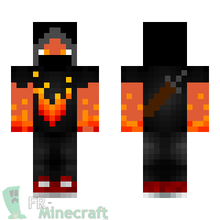 Aperçu de la skin Minecraft Garçon en noir motif feu