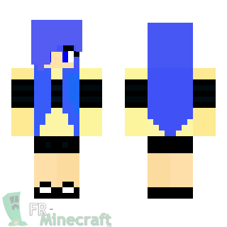 Aperçu de la skin Minecraft Fille en noir / cheveux bleus