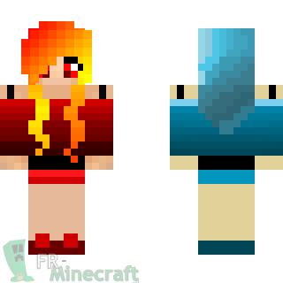 Aperçu de la skin Minecraft Fille en bleu et rouge