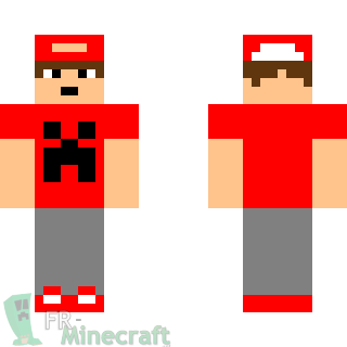 Aperçu de la skin Minecraft Garçon T-shirt creeper rouge et casquette
