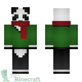 Aperçu de la skin Minecraft Panda Pull vert écharpe rouge