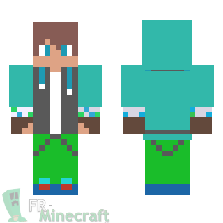 Aperçu de la skin Minecraft Garçon brun veste bleu