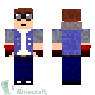 Aperçu de la skin Minecraft Garçon veste bleue et grosses lunettes