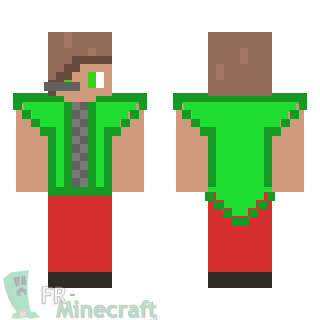 Aperçu de la skin Minecraft Youtubeur en vert et rouge et casques