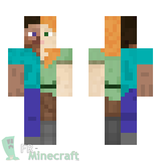 Aperçu de la skin Minecraft Moitié Steve et Alex