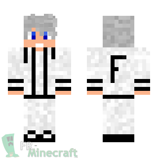 Aperçu de la skin Minecraft Garçon en blanc et cheveux gris