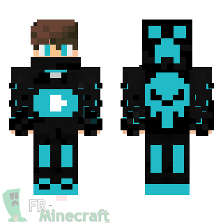 Aperçu de la skin Minecraft Garçon en noir motif Youtube