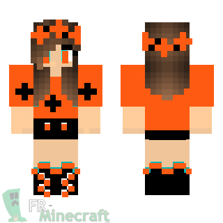 Aperçu de la skin Minecraft Fille en noir et orange Halloween
