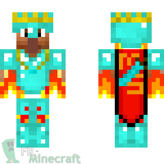 Aperçu de la skin Minecraft Villageois en feu dans une armure de diamant