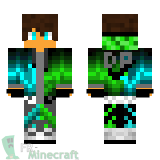 Aperçu de la skin Minecraft Garçon habits moitié vert / bleu et casques