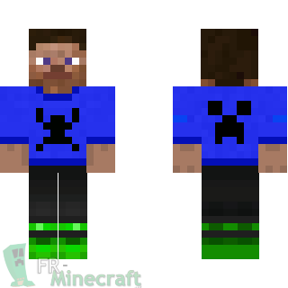 Aperçu de la skin Minecraft Steve avec Tshirt creeper bleu