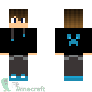 Aperçu de la skin Minecraft Garçon noir et bleu