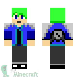 Aperçu de la skin Minecraft Garçon veste bleue / cheveux verts