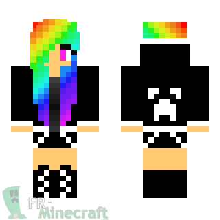 Aperçu de la skin Minecraft Fille cheveux arc-en-ciel