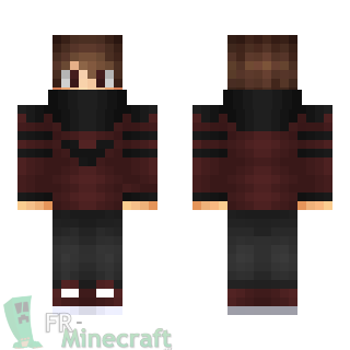 Aperçu de la skin Minecraft Garçon en rouge bordeaux et foulard noir