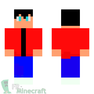 Aperçu de la skin Minecraft Garçon chemise rouge et pantalon bleu