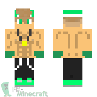 Aperçu de la skin Minecraft Garçon musclé et casquette verte