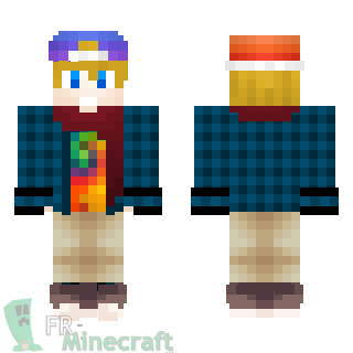 Aperçu de la skin Minecraft Garçon veste bleue et T-shirt arc-en-ciel