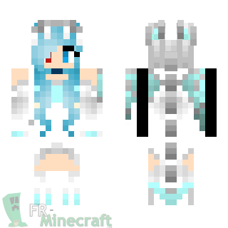 Aperçu de la skin Minecraft Fille habits blanc et cheveux bleus