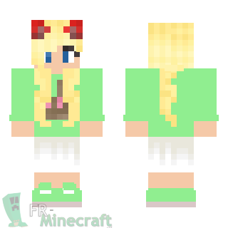 Aperçu de la skin Minecraft Fille avec tee shirt vert lapin