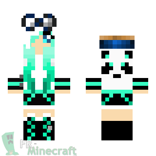 Aperçu de la skin Minecraft Fille panda turquoise et lunettes