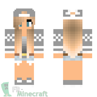 Aperçu de la skin Minecraft Fille en gris et casquette à l'envers