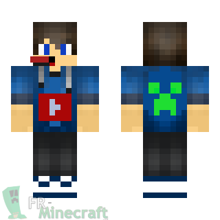 Aperçu de la skin Minecraft Garçon sweat bleu motif YouTube et casques