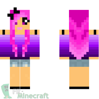 Aperçu de la skin Minecraft Fille en violet cheveux rose