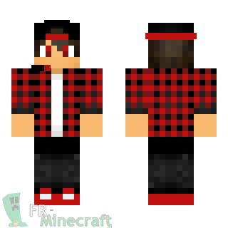 Aperçu de la skin Minecraft Garçon chemise à carreaux rouge casquette/casques