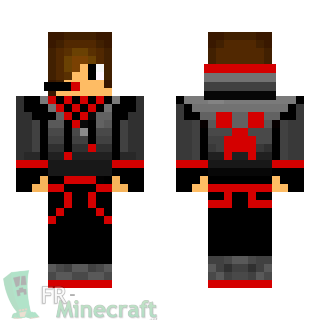 Aperçu de la skin Minecraft Garçon gamer en noir et rouge et casques