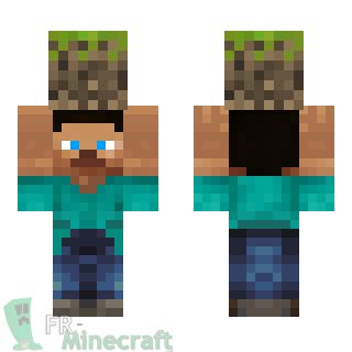 Aperçu de la skin Minecraft Steve portant un bloc de terre