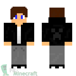 Aperçu de la skin Minecraft Garçon veste noire motif creeper