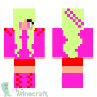 Aperçu de la skin Minecraft Fille en rose et cheveux verts
