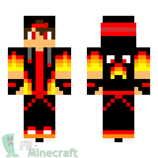 Aperçu de la skin Minecraft Garçon veste noire / flammes et casquette