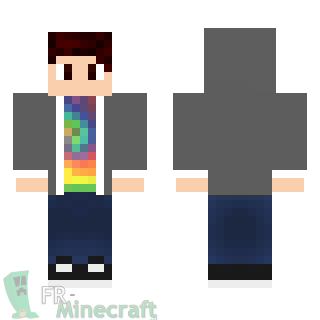 Aperçu de la skin Minecraft Garçon T-shirt multicolore et veste grise