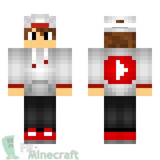 Aperçu de la skin Minecraft Garçon sweat blanc, casquette à l'envers et casques