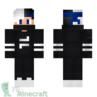 Aperçu de la skin Minecraft Ninja en noir et blanc et bandeau bleu