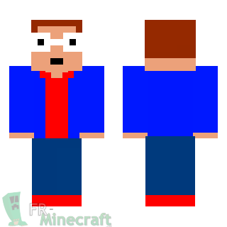 Aperçu de la skin Minecraft Garçon en rouge et bleu à lunettes